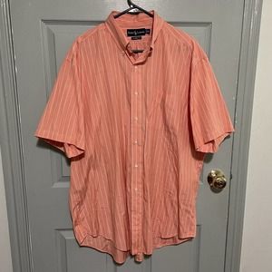 Polo Ralph Lauren Mens XL Light Orange Peach Striped Short Sleeve Button Shirt